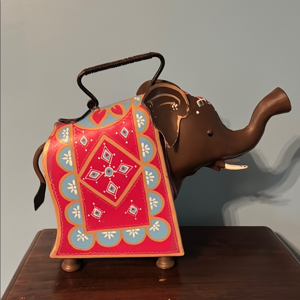 Pier 1 Small Colorful Elephant Metal Watering Can | Handpainted
